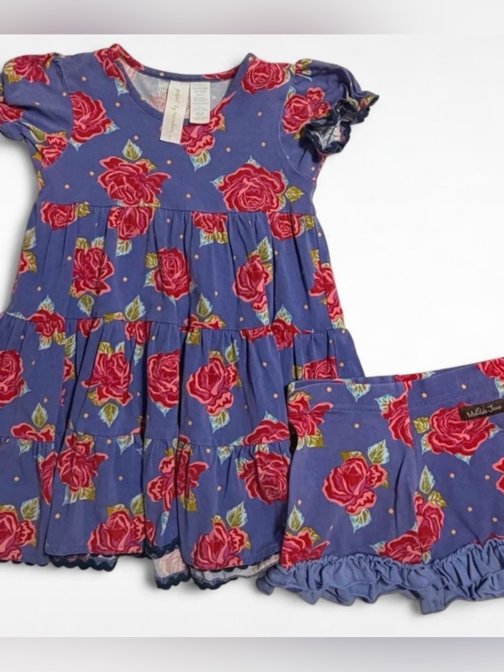 Purple Floral Ruffle-Hem Kids  Set